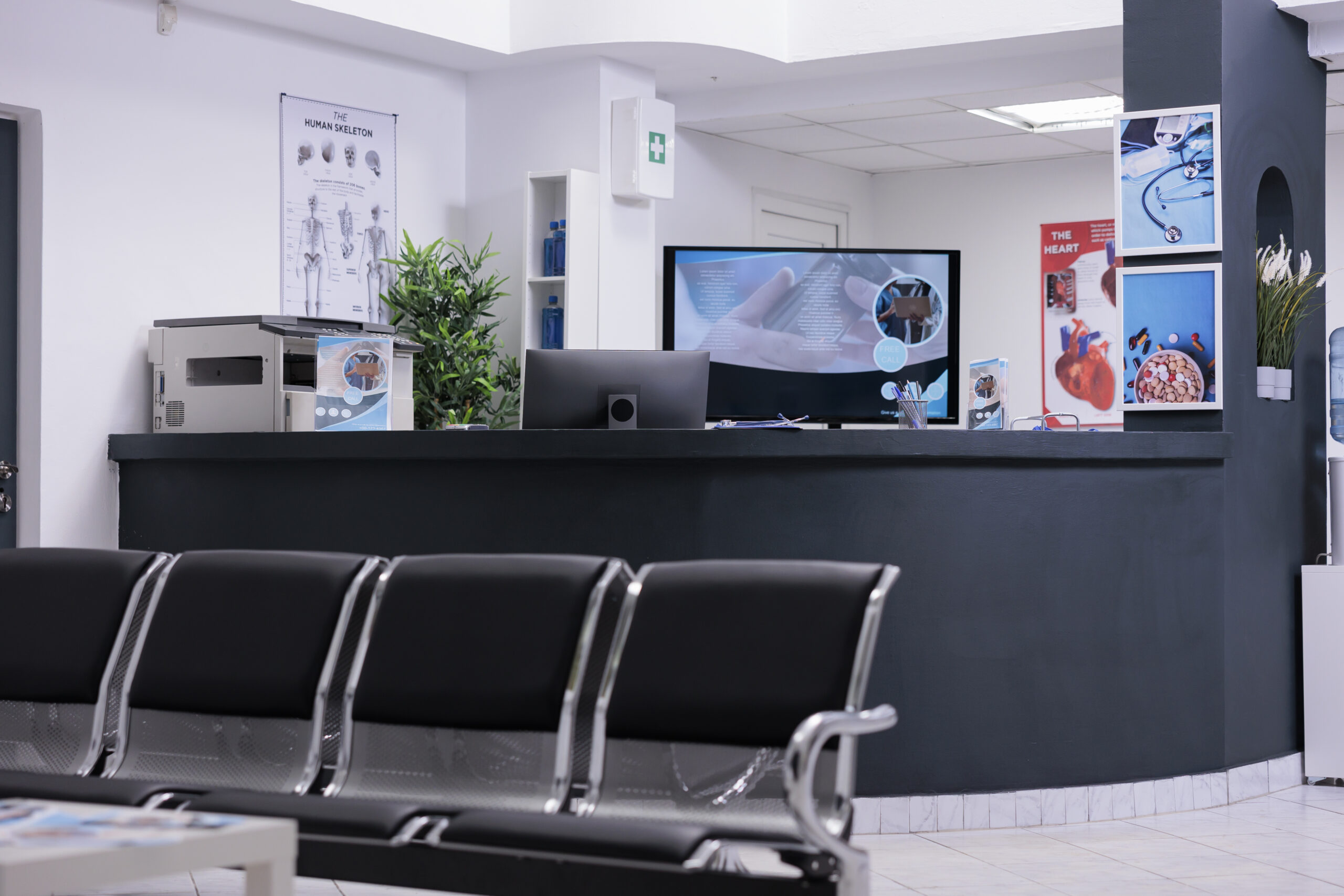 Clinic registration counter in waiting room lobby